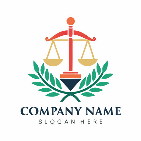 Scales of justice emblem with laurel wreath, signifying legal balance and fairness. Simple and elegantのイラスト素材