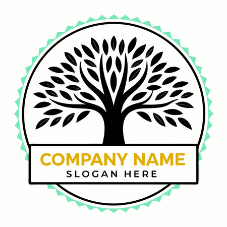 Circular emblem tree silhouette in frameのイラスト素材