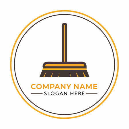 Floor cleaning tool icon. Simple, vector format, on a white background with a double lined gold circleのイラスト素材