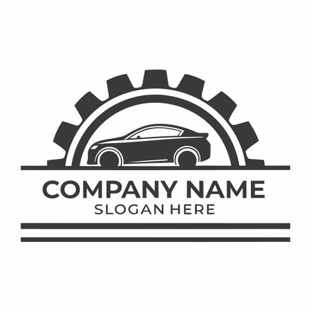 Car silhouette inside a gear, supported by linesのイラスト素材