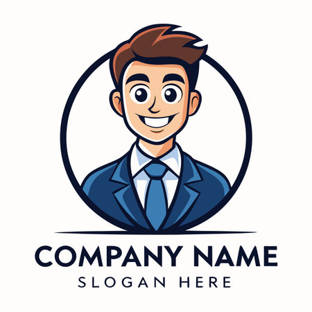 Cartoon man in suit, smiling inside of a circleのイラスト素材