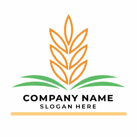 Wheat stalk atop green horizon. Simplistic graphic designのイラスト素材