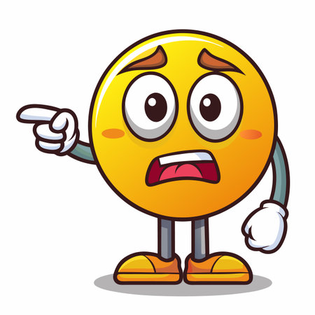 Anxious emoji points left. Cartoon character with sweat and open mouthのイラスト素材