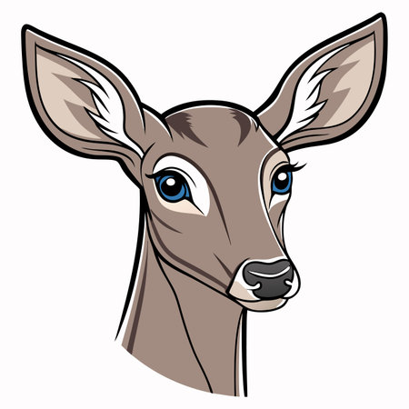 Cartoon deer head, with large blue eyes, tan fur, and large earsのイラスト素材