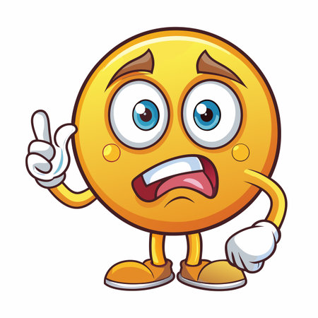 Anxious yellow face with eyes wide and mouth open, raising a fingerのイラスト素材