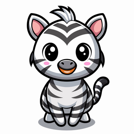 Cute zebra cartoon with stripes, big eyes, and a small smileのイラスト素材