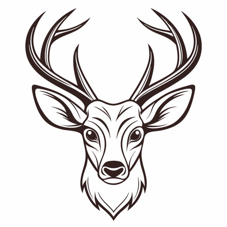 Deer head illustration. Majestic antlers, alert eyes, detailed fur. Isolatedのイラスト素材
