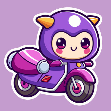 Cartoon character on a scooterのイラスト素材