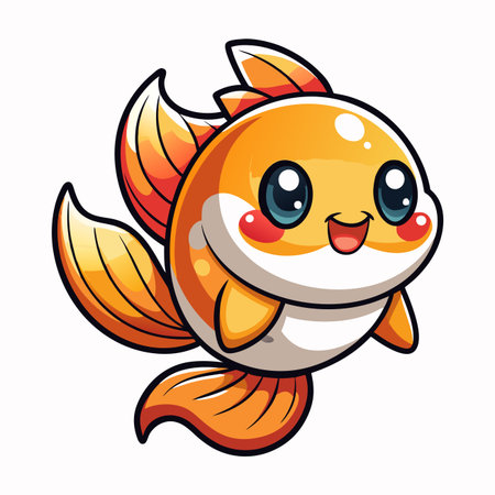 Cartoon depiction of a goldfish, bright colors and large eyes, isolated on white backgroundのイラスト素材