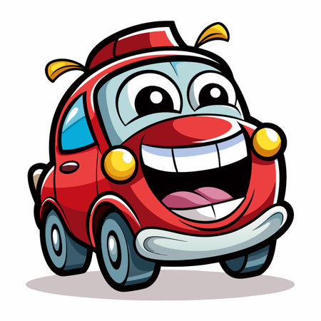Red cartoon car with big eyes and a huge smile, ready to have funのイラスト素材