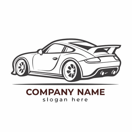 Car outline, sporty design. Side profile, wing and powerful looking tires on a white backgroundのイラスト素材