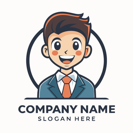 Cartoon character wearing business suit and tie, cheerful faceのイラスト素材