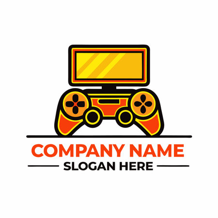 Game console and controller graphic in orange, yellow, and black on a white backgroundのイラスト素材