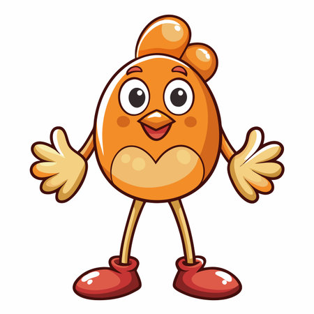 Cute cartoon chicken character with open arms, smiling.  Orange and redのイラスト素材