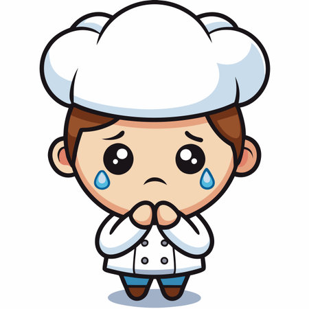Sad chef. Cartoon character with tears and chef's hatのイラスト素材