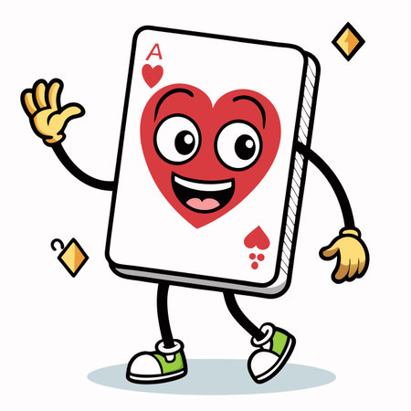 Ace of hearts cartoon character waving with arms and legsのイラスト素材