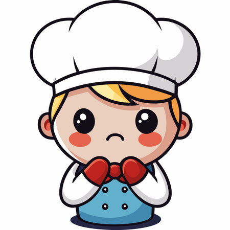 Cartoon chef with a hat. Cute, red cheeks, and glovesのイラスト素材