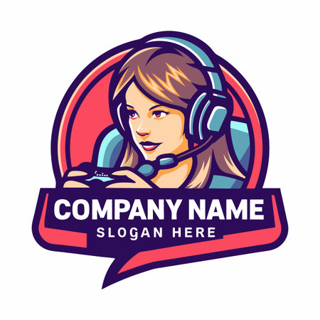 Gamer girl with headset, playing video games on a screenのイラスト素材