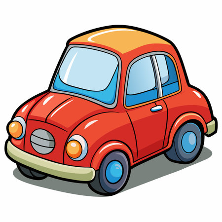 Cartoon car Red vehicle with orange roof, big windows, simple designのイラスト素材