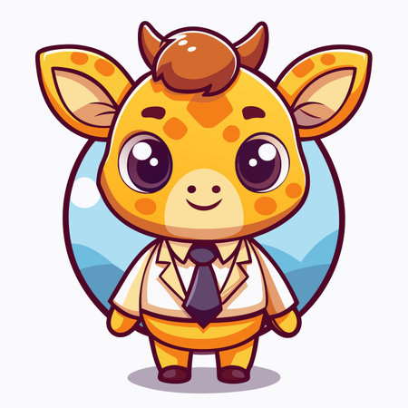 Cute giraffe character wearing suit with tie, cartoon animal, isolated on white backgroundのイラスト素材