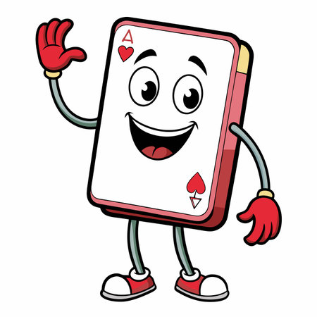 Cartoon ace of spades card with happy face, arms, legs, gloves and shoes waving helloのイラスト素材