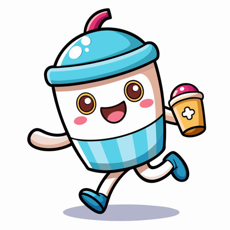 Cute drink character running with smaller drink, smiling with arms and legsのイラスト素材