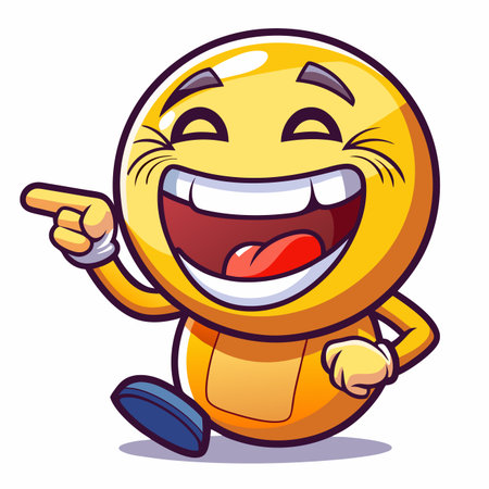 Smiling cartoon character pointing and laughing, joyful and lighthearted expressionのイラスト素材