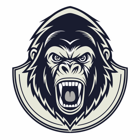 Gorilla head snarling on shield backdrop; aggressiveのイラスト素材