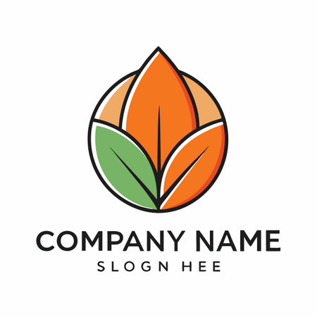 Leafy Emblem Abstract leaves arranged in a circle, green and orange, within a stylized designのイラスト素材