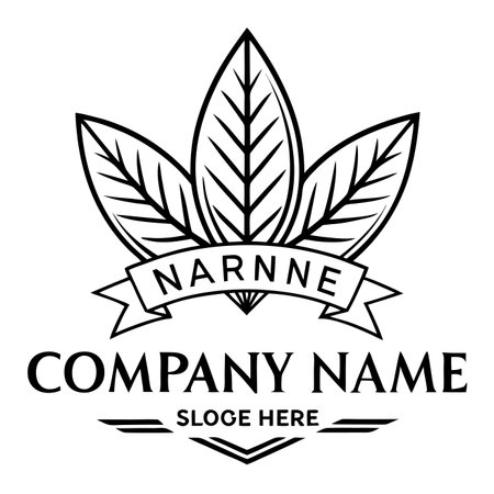 Three stylized leaves in black and white with banner and company name text in a simple designのイラスト素材