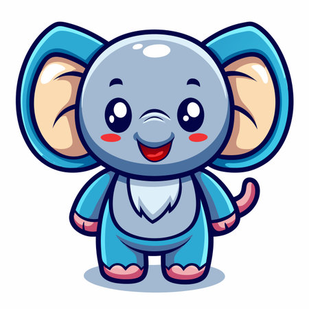 Cartoon elephant with big eyes and ears, pink cheeks, and a friendly smileのイラスト素材