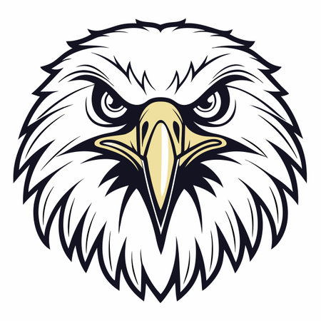 Majestic bald eagle head with detailed feathers and sharp beak in a graphic illustration styleのイラスト素材