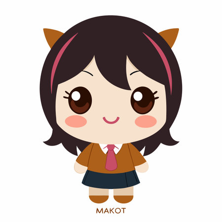 Cute, stylized cartoon girl with brown hair, wearing a uniform. Big eyes and small smileのイラスト素材