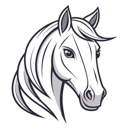 Sleek horse head drawing with mane and ears. Stylish vector artのイラスト素材