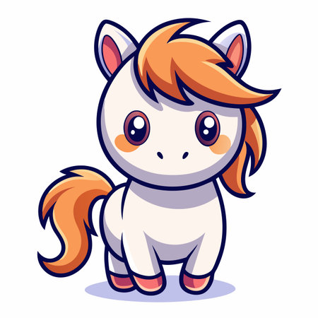 Cute cartoon pony with big eyes and an orange mane and tailのイラスト素材