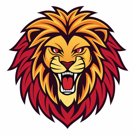 Fierce lion head with striking mane and intimidating expressionのイラスト素材