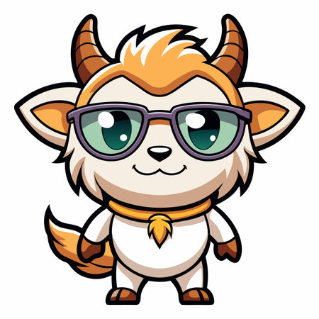 Cartoon goat character with glasses, gold necklace and pointy earsのイラスト素材