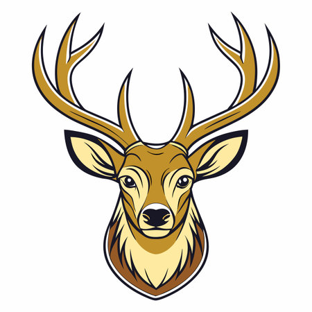 Illustrated deer head with large antlers, neutral tones, clean linesのイラスト素材