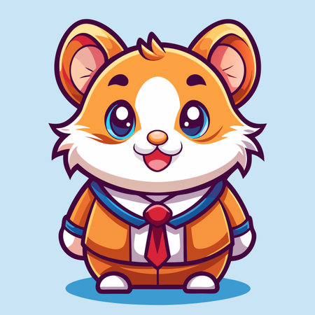 Cute cartoon hamster in a suit and tie, standing on a light blue backgroundのイラスト素材