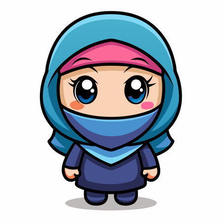 Cute cartoon character wearing hijab and niqabのイラスト素材