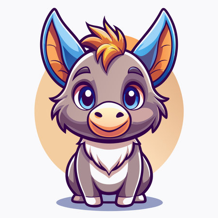 Cartoon donkey illustration with soft coloring and outlines against a beige backgroundのイラスト素材