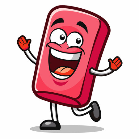 Animated red rectangle character with arms, legs, smiling and wavingのイラスト素材