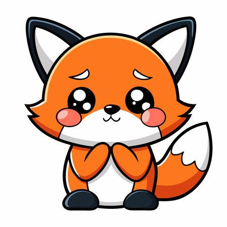 Cartoon fox with big eyes, cute poseのイラスト素材