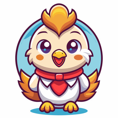 Cartoon chick with a red tie, inside a circleのイラスト素材