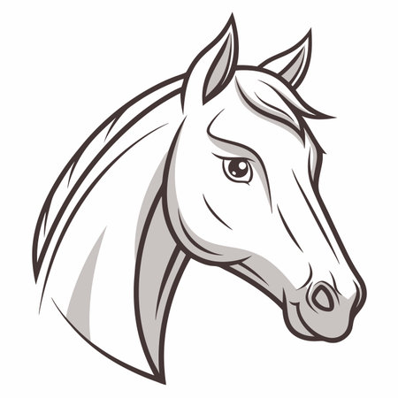 Horse head illustration, outlined in dark gray. Simplistic, elegant equine portraitのイラスト素材