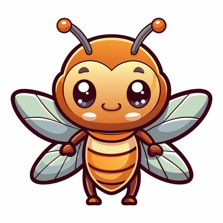 Adorable insect with big eyes and wings, cartoon styleのイラスト素材