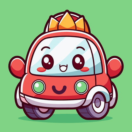 Cartoon car with cute face, small crownのイラスト素材