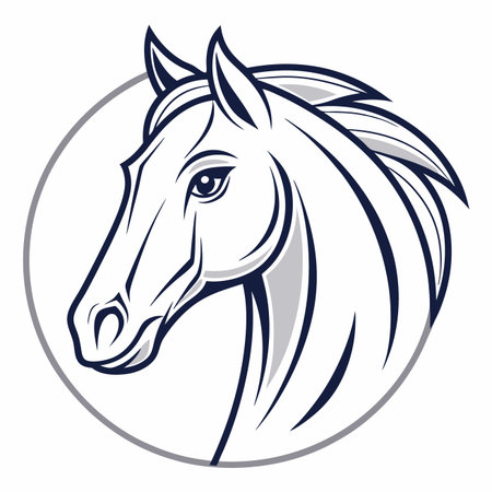 Horse head illustration in a circle. Simple, clean designのイラスト素材