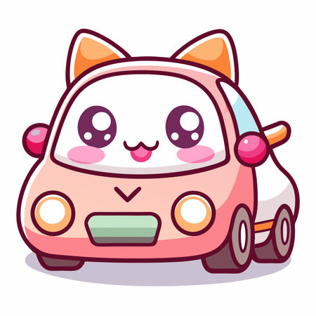 Cute car with cat ears, smiling face, pink paint. Adorable designのイラスト素材