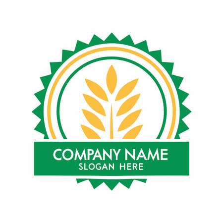 Emblem Wheat spike in green and gold circular frameのイラスト素材